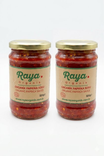 Organik Paprika Acı Sos 320 gr 2'li Paket Katkısız Koruyucusuz Cam Şişe