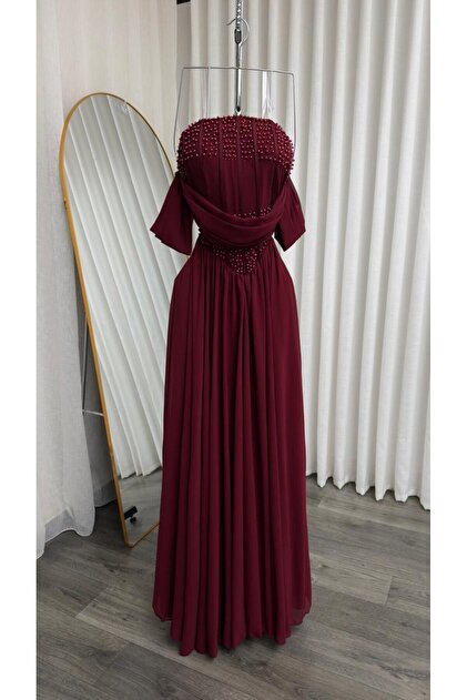 Off-Shoulder Evening Gown with Corset Design
