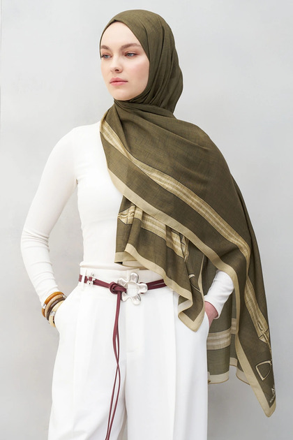 Belt Pattern Tencel Shawl - Green