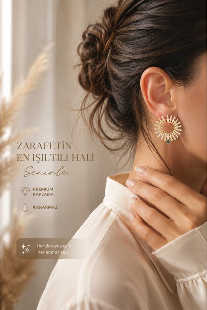 Xuping Jewelry Özel Seri 14 Ayar Altın Kaplama Şık Abiye Zirkon Taşlı Küpe