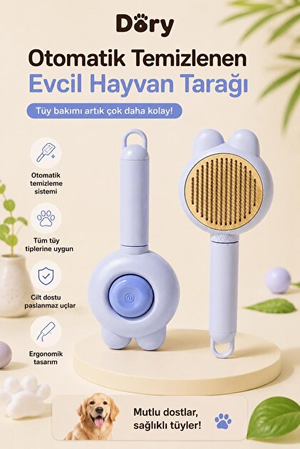 Dory Otomatik Temizlenen Kedi Figürlü Evcil Hayvan Tarağı Lila