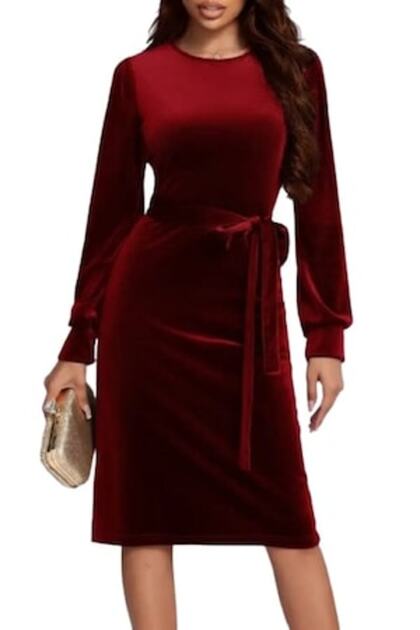 Rochie dreaptă din catifea bordo M