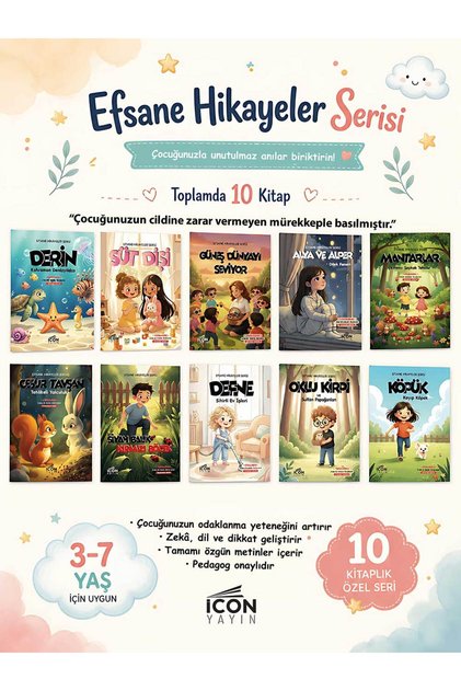 Efsane Hikaye Serisi 10'lu Set - Çocuklar İçin Gelişimsel Öykü Kitapları - HEDİYELİ