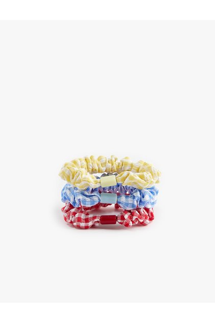 Set of 3 Gingham Elastic Hair Clips