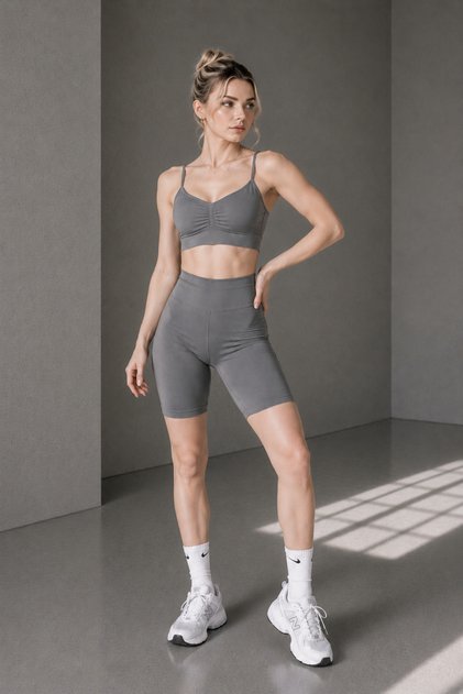 Women's Smoked High Waist Gathering Flexible Short Leggings