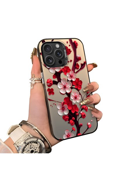 iPhone 16 Pro Max Compatible Silicone Edge Hard Back Case Couple Phone Case with Floral Pattern