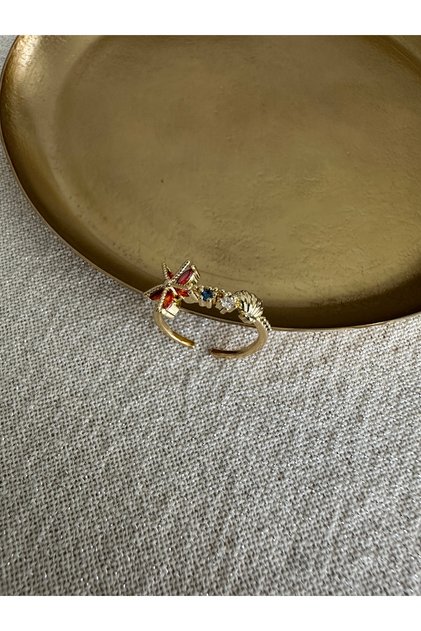 Gold Orange Starfish Ring