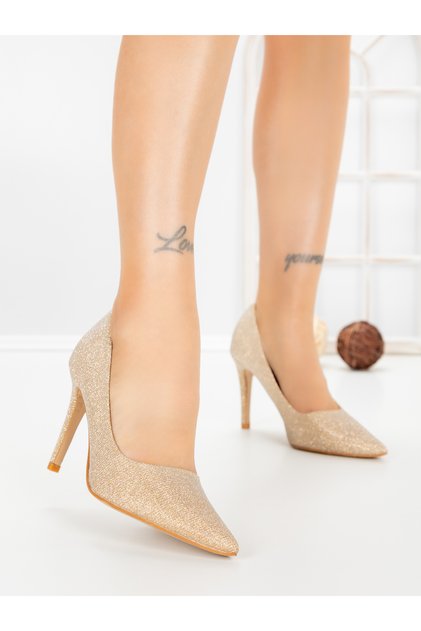 Pantofi stiletto aurii din material textil Zamfira