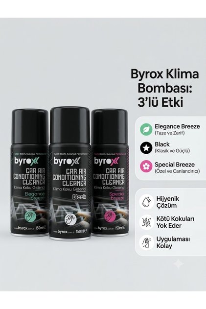 Klima Bombası Koku Giderici Sprey 3'lü Set 150 ml (Elegance, Black, Special)