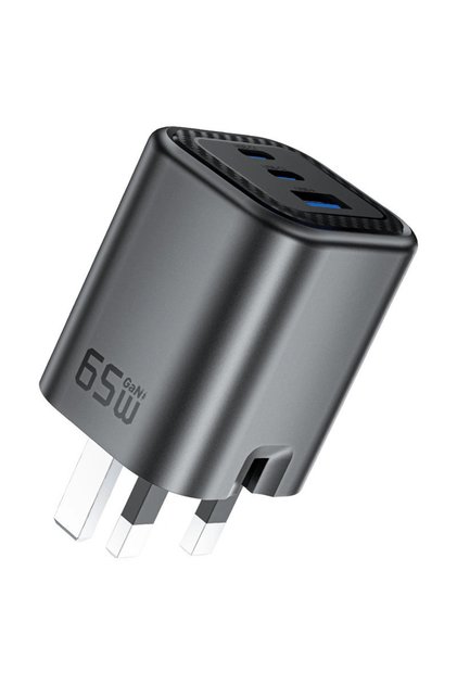 A122 GaN PD65W Wall Charger with Three Ports (2xUSB-C + USB-A) – UK Plug