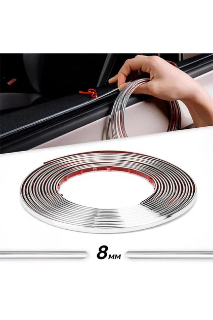 Bandă decorativă autoadezivă, 8 mm x 15 m, Crom ARGINTIU