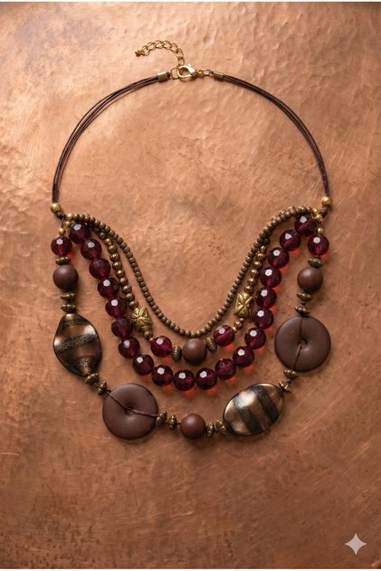 Handmade 3-Row Bead and Acrylic Apparatus Detailed Special Design Necklace