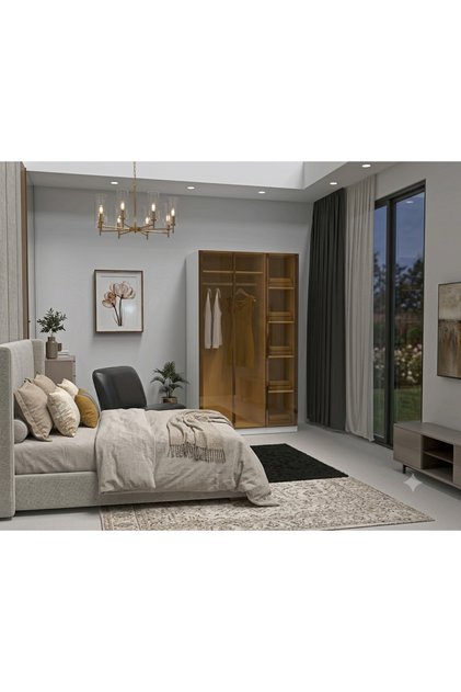 Temperli Bronz Cam Kapaklı Gardrop 3 Kapılı %100 MDF