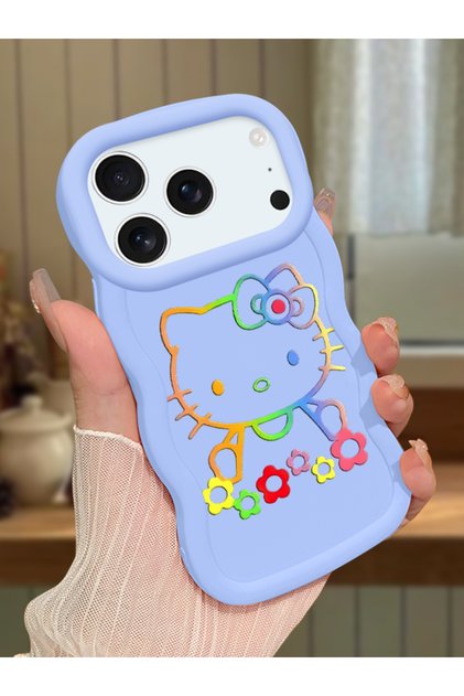 iPhone 17/18 Pro Max Compatible Case with Camera Protector Blue Silicone Couple Phone Case Kitty Pattern