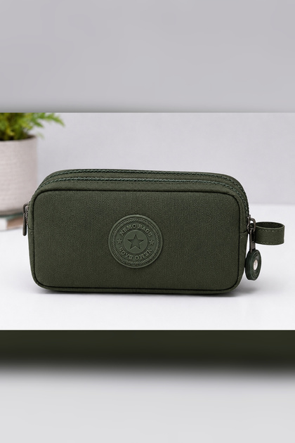 Unisex Khaki Pen Holder, Double Compartment Pencil Case, 20X10X5Cm