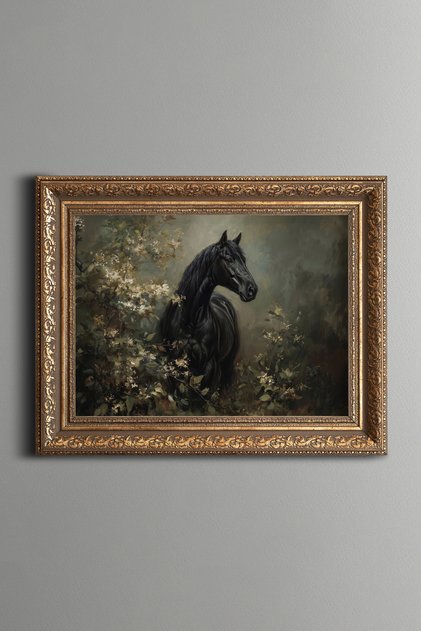 Black Horse - Vintage Patterned Painting - Thick Model