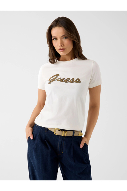 Guess Arabella Bisiklet Yaka Kısa Kollu Kadın Beyaz T-shirt