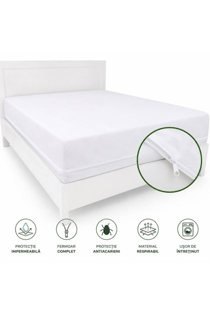 Husa de saltea impermeabila cu fermoar ,acoperire 360 grade antiacarieni ,dimensiune 200x200 cm alb