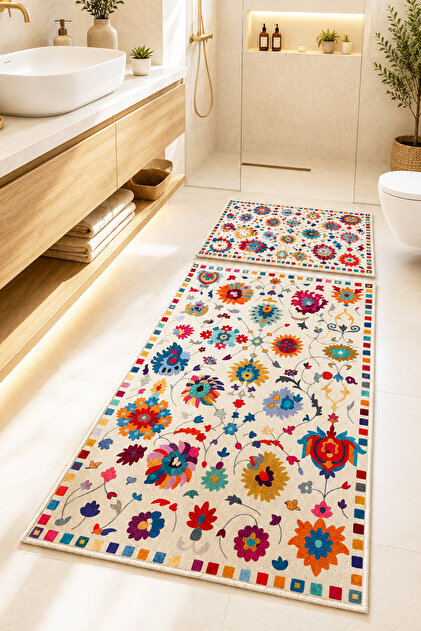 Ralo 60X100 50X60 Non-Slip Base 2-Piece Bathroom Mat Set
