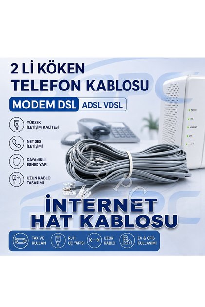 30 Metre RJ11 Telefon ADSL VDSL Modem Bağlantı Kablosu – Kesintisiz İnternet Net Ses Hat Uzatma