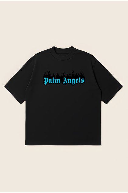 Palm Angels Bluefire Printed Oversize Boxy Cut Unisex 100% Cotton Tshirt | Streetwear