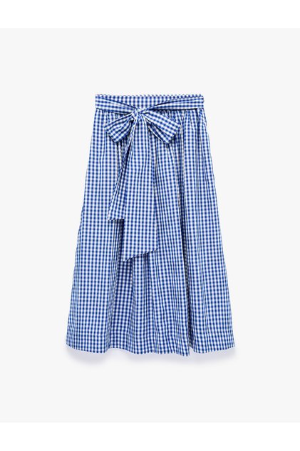 Flared Patterned Bowknot Gingham Midi Skirt