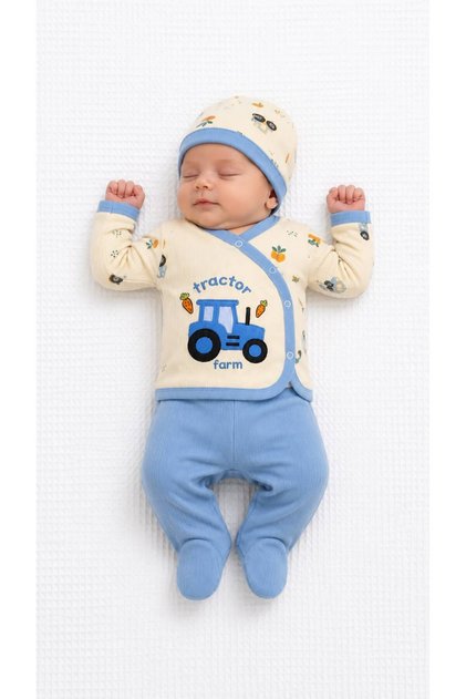 Cotton Newborn Baby 3-Piece Hospital Discharge Set 0-3 Months Seasonal Bodysuit Set with Hat and Booties