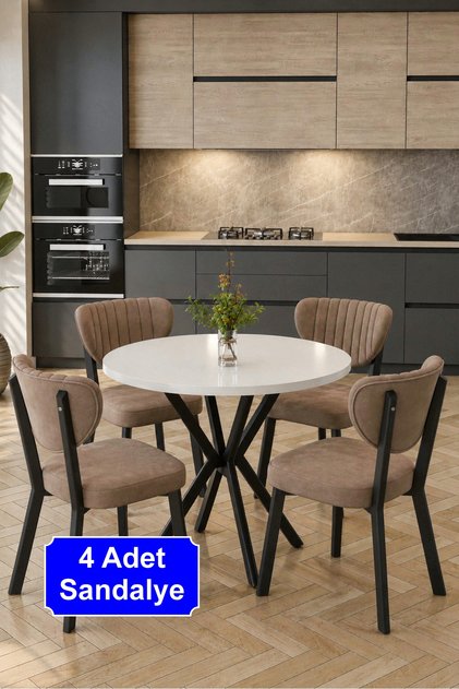 Elbar 4 Adet Elma Sandalye Baby Face Kumaş Metal İskelet Mutfak Yemek Masası Sandalyesi