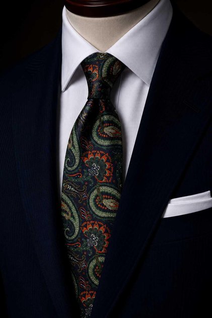 Green Shawl Pattern Italian Silk Tie İk2522