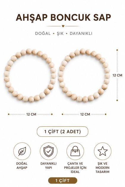 Natural Solid Wood Beaded Bag Handle 12 cm 1 Pair (2 Pieces) Round Bag Handle Handmade Bag Accessory