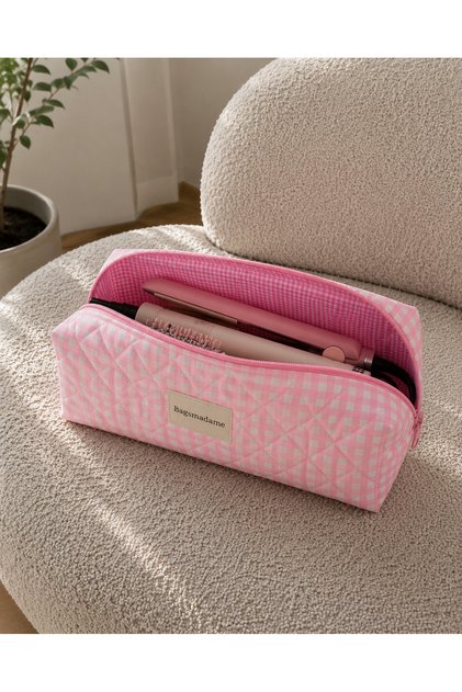 Pink Gingham Pattern XL Travel Bag for Airwrap and All Hair Stylers 39X14X14 cm