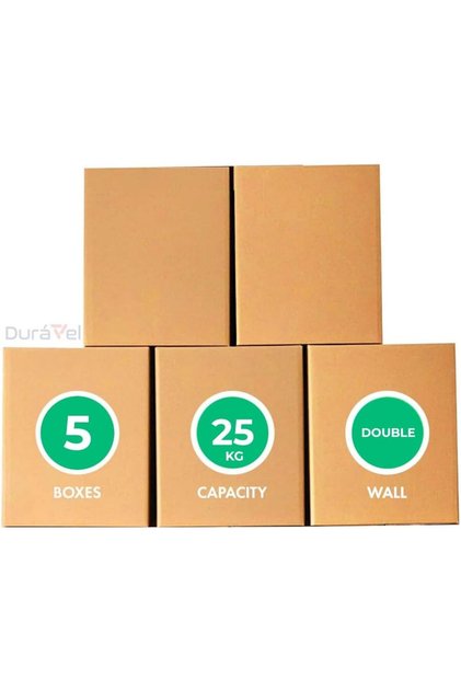 Carton Box Set Packing Boxes - 5 Sturdy Double Wall Cardboard Boxes with 25 Kg Capacity