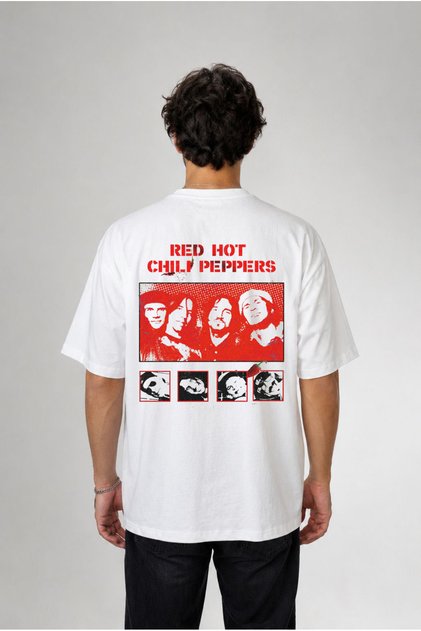 Rhcp Red Hot Chili Peppers Printed Oversize Cotton White T-Shirt T-Shirt