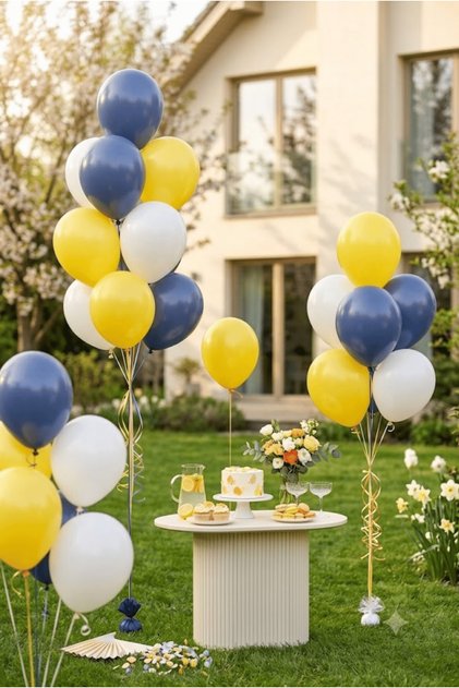 Set of 20 Navy Blue Yellow White Pastel Balloons 11 Inch Birthday Party Decoration