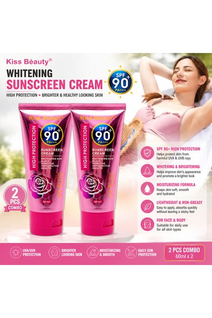 SPF 90+ Whitening Sunscreen Cream 2 Pcs Combo – High Protection Moisturizing Sunblock, 60ml x 2
