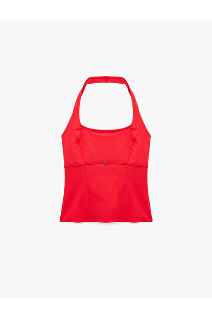 Toka Detaylı Slim Fit Kolsuz Halter Yaka Bluz