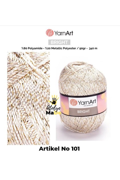 Bright -101- Parlak Metalik ve İnce Örgü İpi%80 Poliamit – %20 Metalik Polyester 90gr 340metre