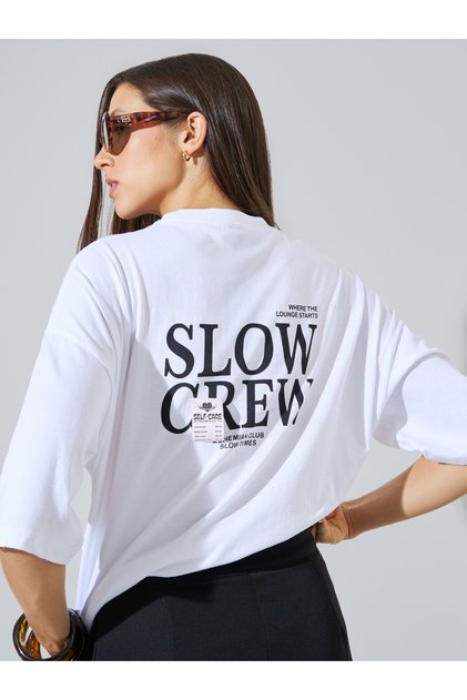 White Oversized Graphic Print Cotton T-Shirt