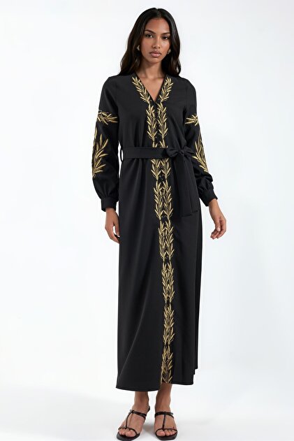 Msn Embroidered V-Neck Long Dress