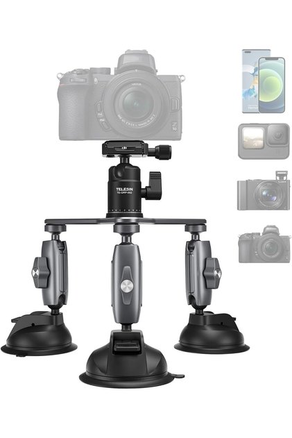 TELESIN 3 Kollu Vakumlu Kamera Tutucu | 360° Ayarlı, 1,5 Kg Yük Kapasiteli, GoPro, DJI Osmo, Insta360, DSLR ve Cep Telefonları için Montaj Aparatı, TE-TSB-001