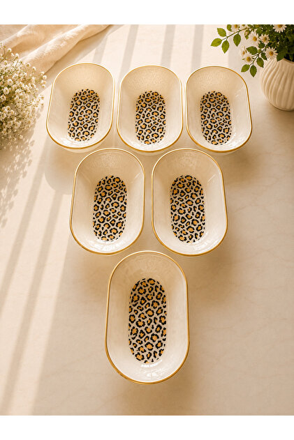 Leopard Model Half-6-Piece Glass Breakfast Presentation Snack Bowl Set