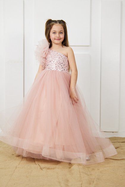 Powder One-Shoulder Girl's Evening Dress Graduation