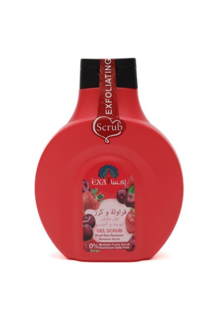 Exa Fruit-Based Strawberry & Cherry Exfoliating Gel Scrub for Face and Body Dead Skin Remover & Acne Reducer