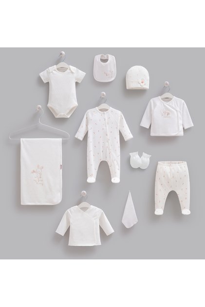 Love Bunny 10-Piece Hospital Release Bodysuit Set 100% Cotton / Ecru / 50-56 cm (0-3 Months)