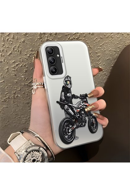 Samsung Galaxy A34 Compatible with Helmeted Motorcyclist Drawing Printed Men's Style Phone Protective Case