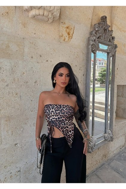 Strapless Leopard Crop