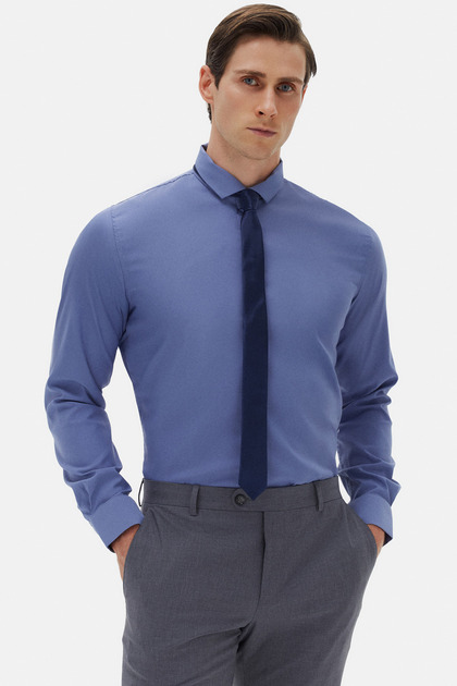 Slim Fit Açık Mavi Düz Travel Gömlek