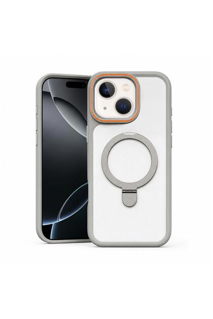 Apple iPhone 15 Plus Compatible Case with Magring Stand Silicone Case Gray