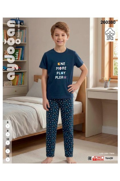 Erkek Çocuk Kısa Kollu %100 Pamuklu Süprem Pijama Takımı