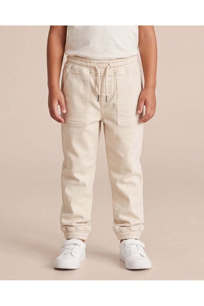 Boys Cream Knitted Denim Jogger Pants